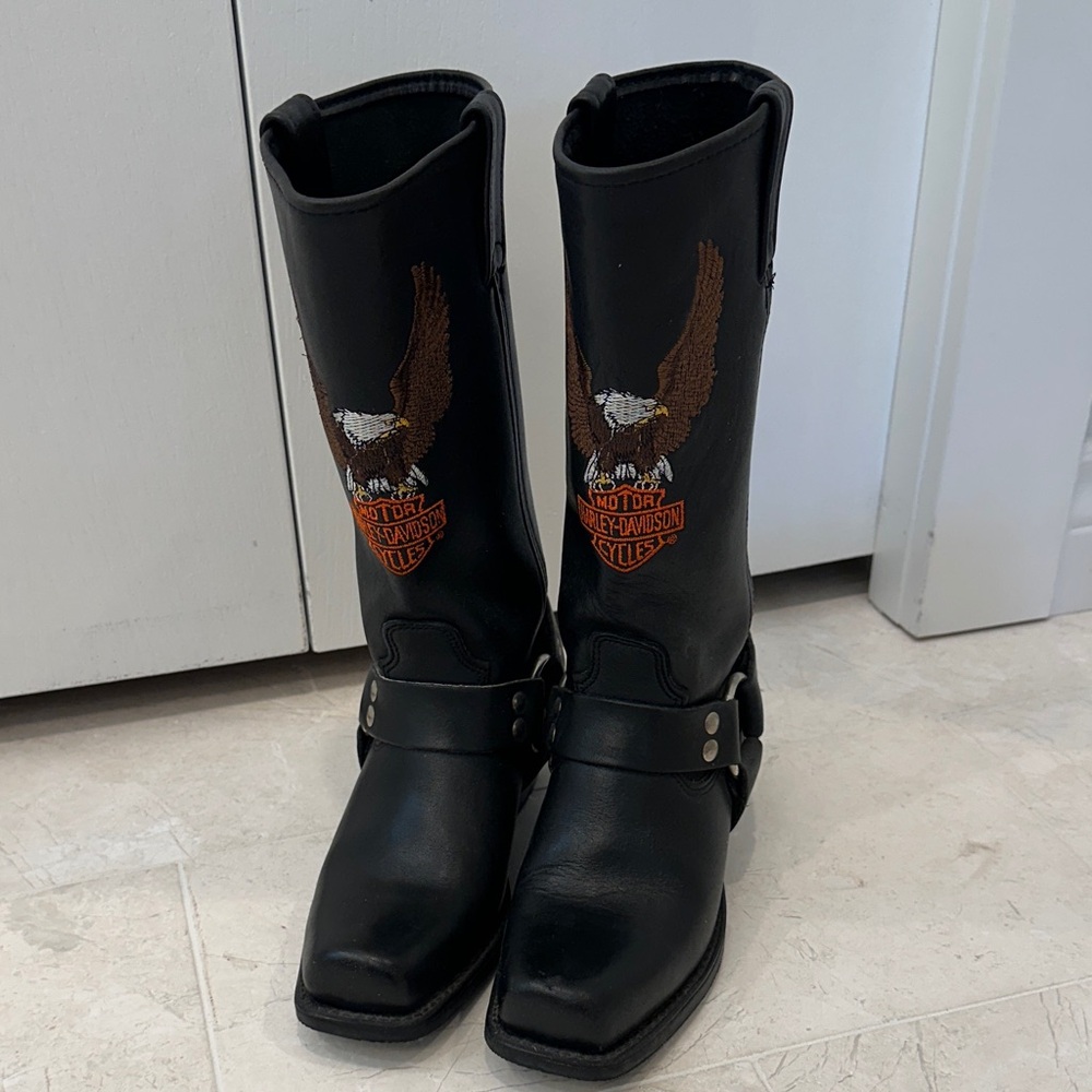 Harley-Davidson Eagle embroidered Black Leather Riding Boots 6.5